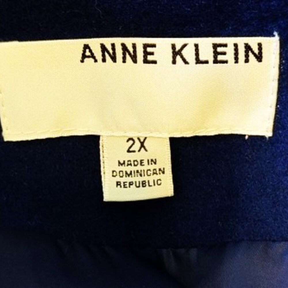 Anne Klein 2X Double-Breasted Peacoat Wool Blend Navy Blue - Picture 6 of 7